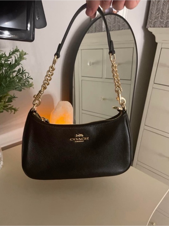 Coach Handbags - Coach Black Leather Shoulder Bag with Gold Chain Strap